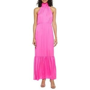 Worthington NWT Sleeveless Bright Pink Ruffled Maxi Dress Sz Small